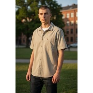 Fjallraven Men Short Sleeve Button-Up Ovik Travel Shirt L Comfort Fit Hemp EUC